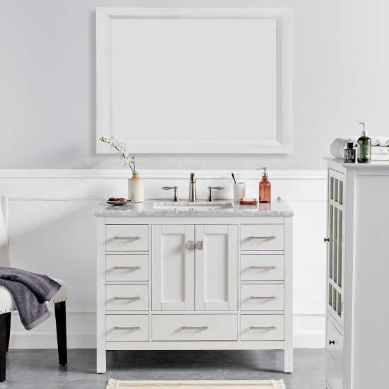 Eviva Aberdeen 42" White Transitional Bathroom Vanity w/ White Carrara Top