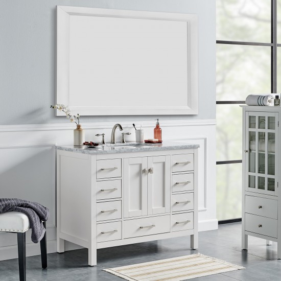 Eviva Aberdeen 42" White Transitional Bathroom Vanity w/ White Carrara Top