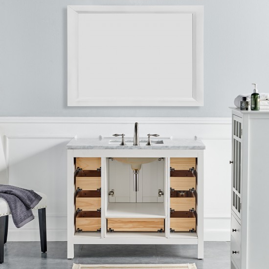 Eviva Aberdeen 42" White Transitional Bathroom Vanity w/ White Carrara Top