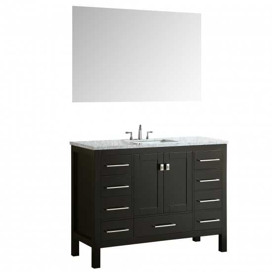 Eviva Aberdeen 48" Espresso Transitional Bathroom Vanity w/ White Carrara Top