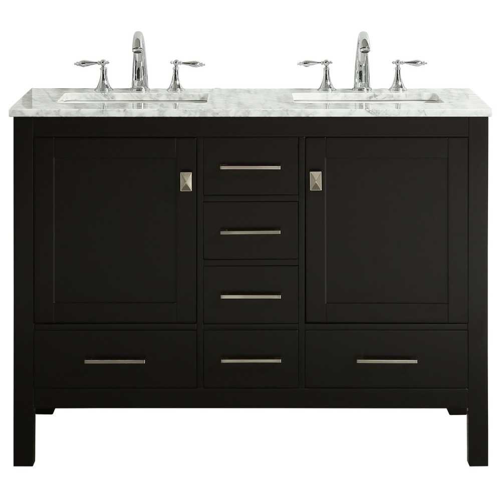 Eviva Aberdeen 48" Espresso Transitional Double Sink Bathroom Vanity w/ White Carrara Top