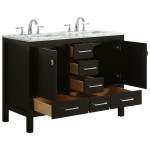 Eviva Aberdeen 48" Espresso Transitional Double Sink Bathroom Vanity w/ White Carrara Top