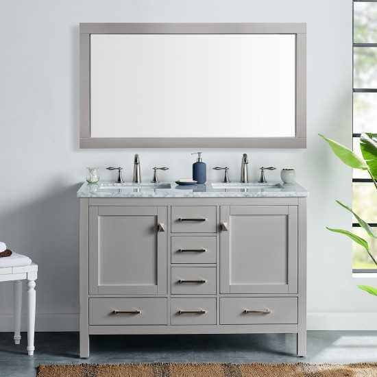 Eviva Aberdeen 48" Gray Transitional Double Sink Bathroom Vanity w/ White Carrara Top