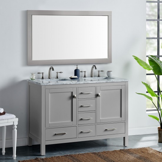 Eviva Aberdeen 48" Gray Transitional Double Sink Bathroom Vanity w/ White Carrara Top