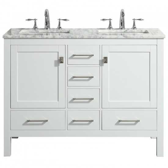 Eviva Aberdeen 48" White Transitional Double Sink Bathroom Vanity w/ White Carrara Top