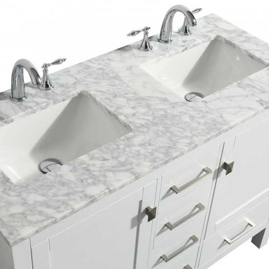 Eviva Aberdeen 48" White Transitional Double Sink Bathroom Vanity w/ White Carrara Top