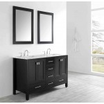 Eviva Aberdeen 60" Espresso Transitional Double Sink Bathroom Vanity w/ White Carrara Top