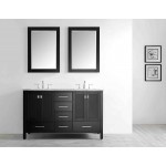 Eviva Aberdeen 60" Espresso Transitional Double Sink Bathroom Vanity w/ White Carrara Top