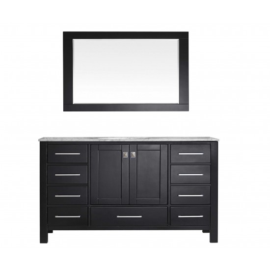 Eviva Aberdeen 60" Espresso Transitional Single Sink Bathroom Vanity w/ White Carrara Top