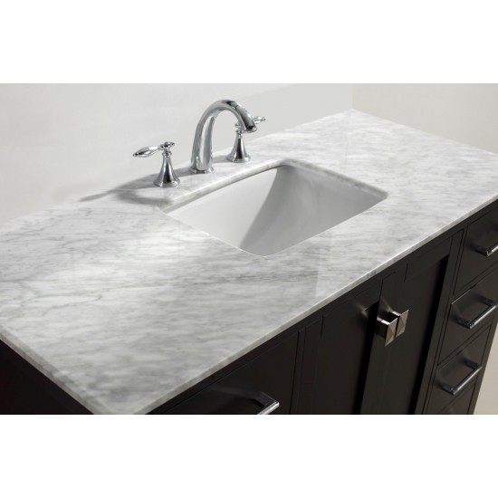 Eviva Aberdeen 60" Espresso Transitional Single Sink Bathroom Vanity w/ White Carrara Top