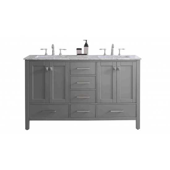 Eviva Aberdeen 60" Gray Transitional Double Sink Bathroom Vanity w/ White Carrara Top