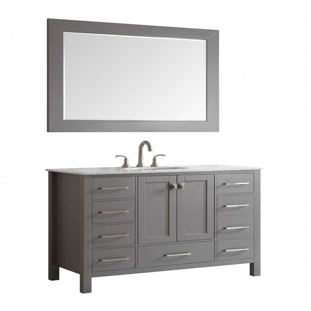 Eviva Aberdeen 60" Gray Transitional Single Sink Bathroom Vanity w/ White Carrara Top