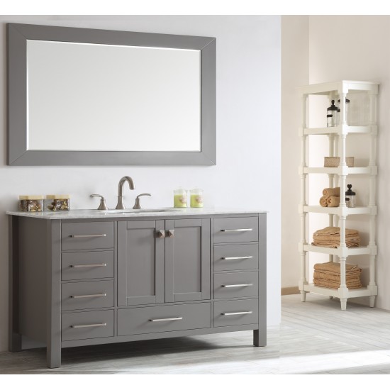 Eviva Aberdeen 60" Gray Transitional Single Sink Bathroom Vanity w/ White Carrara Top