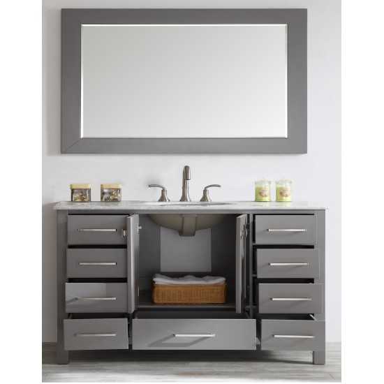 Eviva Aberdeen 60" Gray Transitional Single Sink Bathroom Vanity w/ White Carrara Top