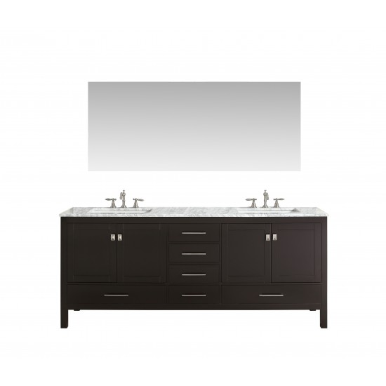 Eviva Aberdeen 72" Espresso Transitional Double Sink Bathroom Vanity w/ White Carrara Top