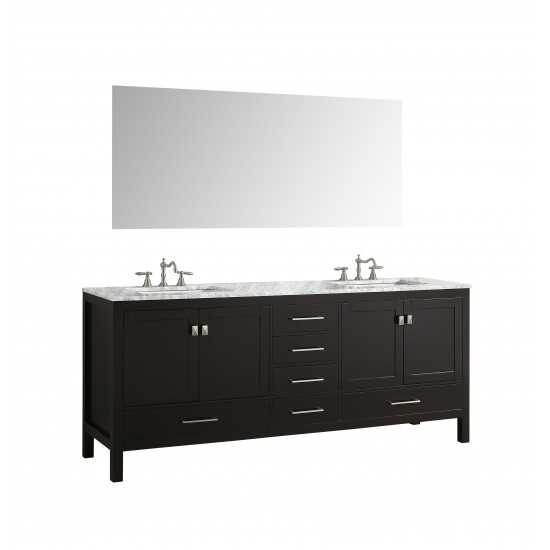 Eviva Aberdeen 72" Espresso Transitional Double Sink Bathroom Vanity w/ White Carrara Top