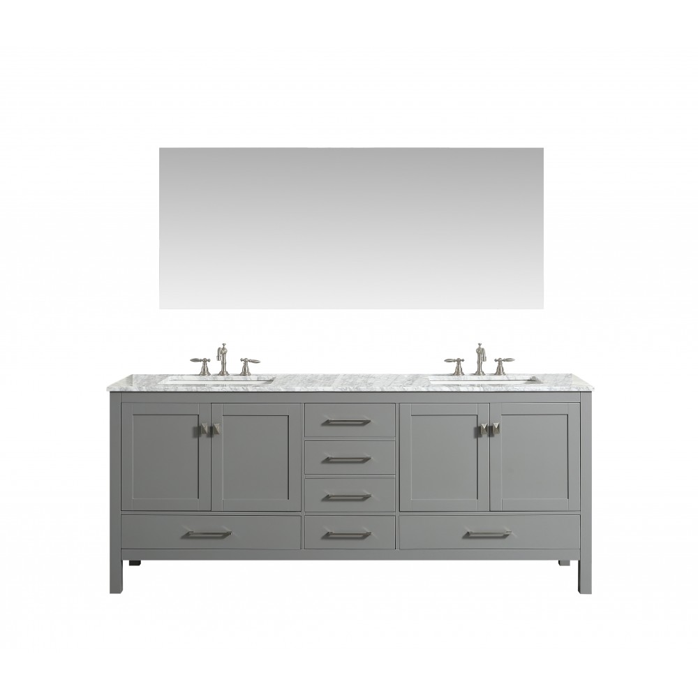 Eviva Aberdeen 72" Gray Transitional Double Sink Bathroom Vanity w/ White Carrara Top