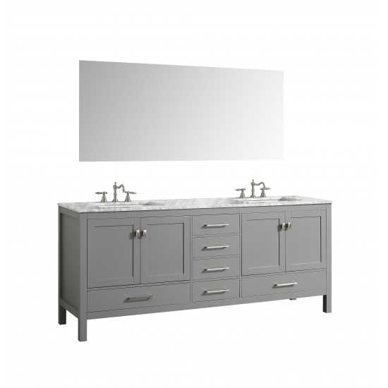 Eviva Aberdeen 72" Gray Transitional Double Sink Bathroom Vanity w/ White Carrara Top