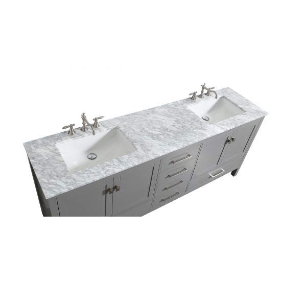 Eviva Aberdeen 72" Gray Transitional Double Sink Bathroom Vanity w/ White Carrara Top