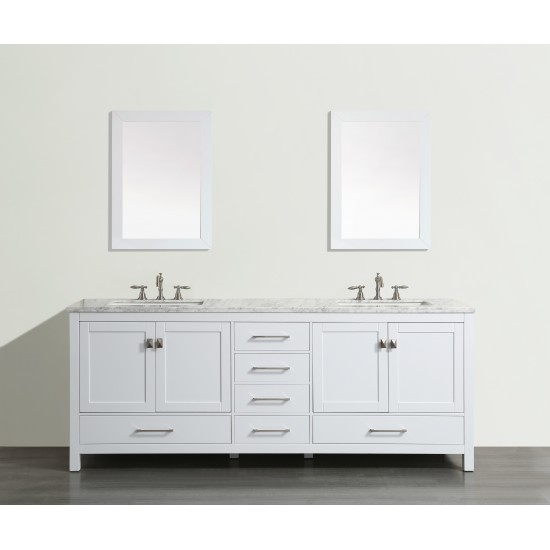 Eviva Aberdeen 72" White Transitional Double Sink Bathroom Vanity w/ White Carrara Top