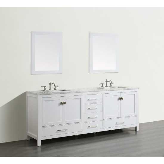 Eviva Aberdeen 72" White Transitional Double Sink Bathroom Vanity w/ White Carrara Top