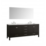 Eviva Aberdeen 78" Espresso Transitional Double Sink Bathroom Vanity w/ White Carrara Top