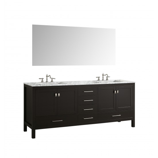 Eviva Aberdeen 78" Espresso Transitional Double Sink Bathroom Vanity w/ White Carrara Top