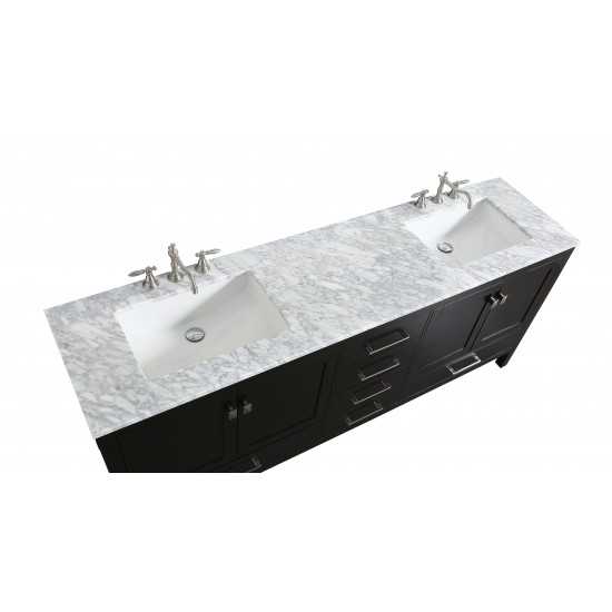 Eviva Aberdeen 78" Espresso Transitional Double Sink Bathroom Vanity w/ White Carrara Top