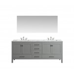 Eviva Aberdeen 78" Gray Transitional Double Sink Bathroom Vanity w/ White Carrara Top