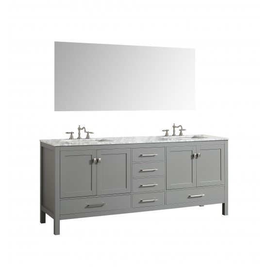 Eviva Aberdeen 78" Gray Transitional Double Sink Bathroom Vanity w/ White Carrara Top