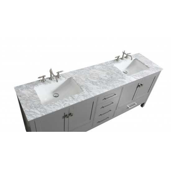 Eviva Aberdeen 78" Gray Transitional Double Sink Bathroom Vanity w/ White Carrara Top