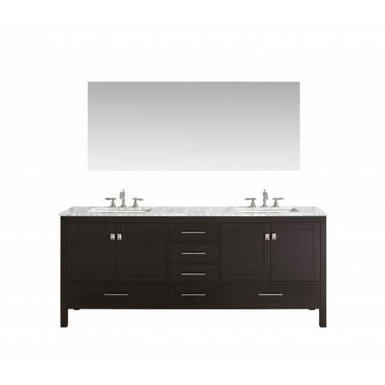 Eviva Aberdeen 84" Espresso Transitional Double Sink Bathroom Vanity w/ White Carrara Top