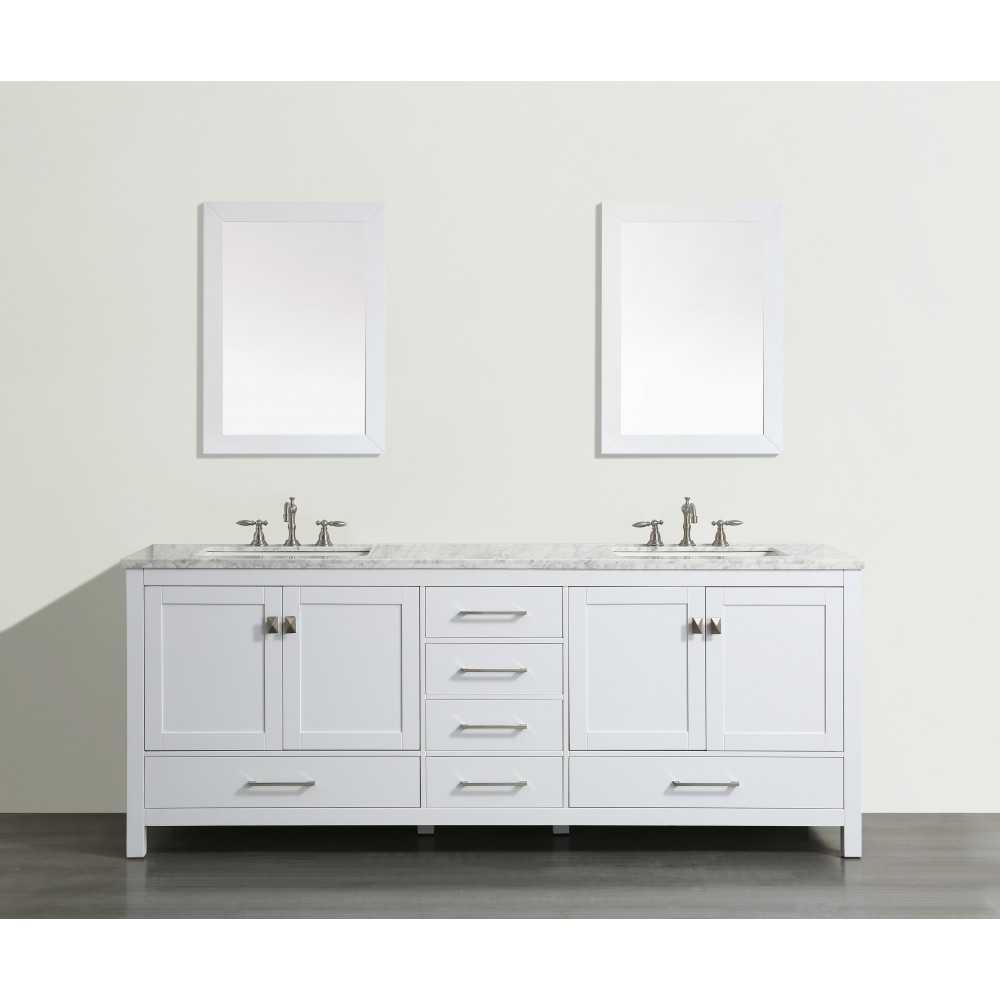 Eviva Aberdeen 84" White Transitional Double Sink Bathroom Vanity w/ White Carrara Top