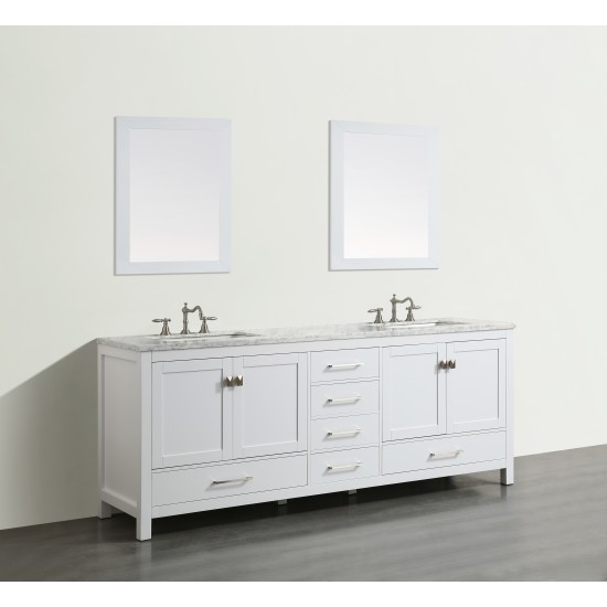 Eviva Aberdeen 84" White Transitional Double Sink Bathroom Vanity w/ White Carrara Top