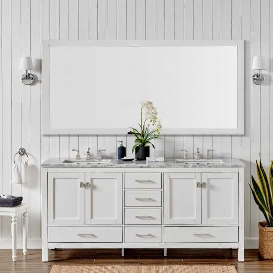 Eviva Aberdeen 84" White Transitional Double Sink Bathroom Vanity w/ White Carrara Top