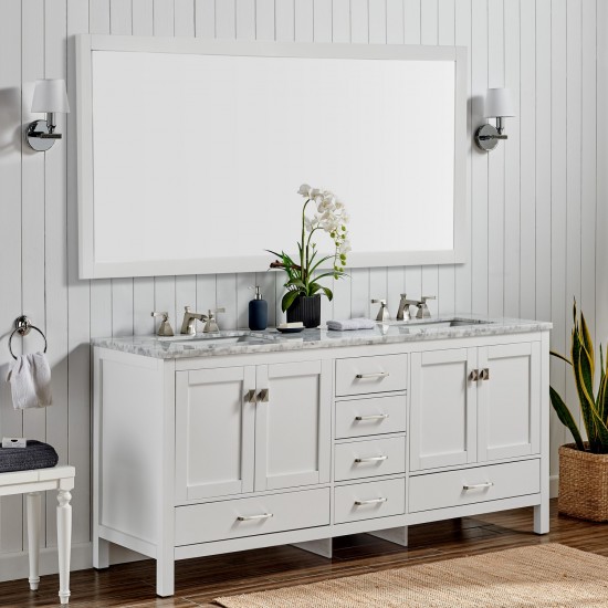 Eviva Aberdeen 84" White Transitional Double Sink Bathroom Vanity w/ White Carrara Top