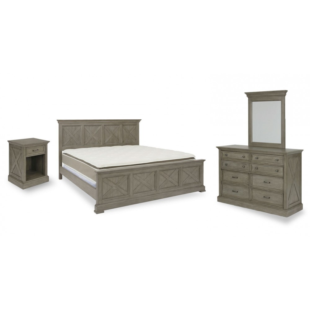 Walker King Bed, Nightstand and Dresser with Mirror by homestyles