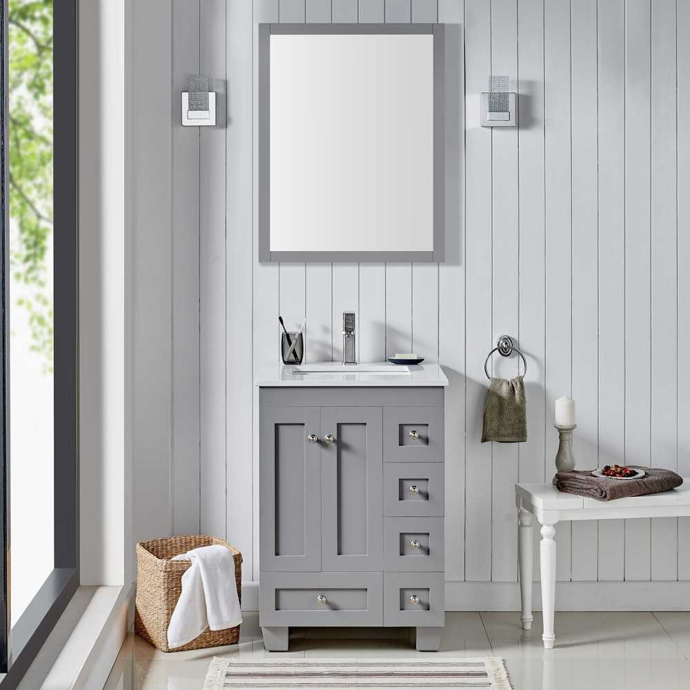 Eviva Acclaim 24" Gray Transitional Bathroom Vanity w/ White Quartz Top