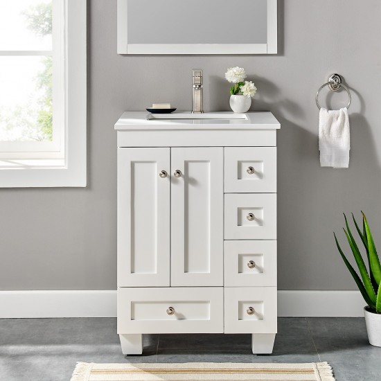 Eviva Acclaim 24" White Transitional Bathroom Vanity w/ White Quartz Top