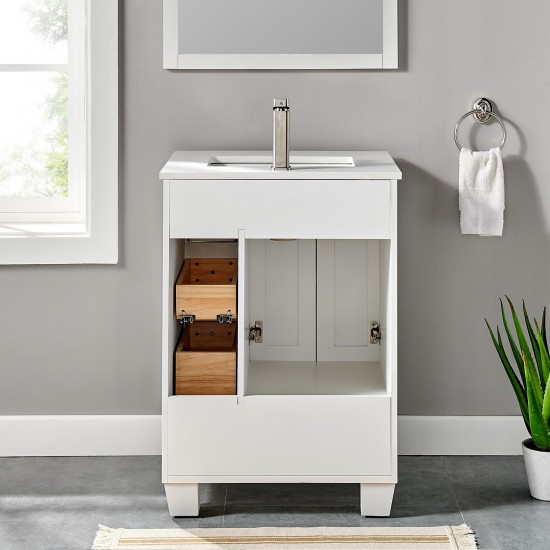 Eviva Acclaim 24" White Transitional Bathroom Vanity w/ White Quartz Top