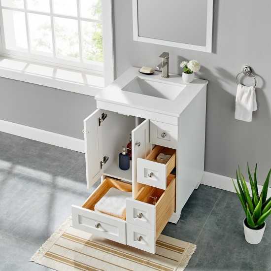 Eviva Acclaim 24" White Transitional Bathroom Vanity w/ White Quartz Top