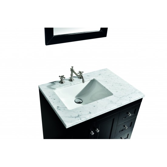 Eviva Acclaim 28" Espresso Transitional Bathroom Vanity w/ White Carrara Top