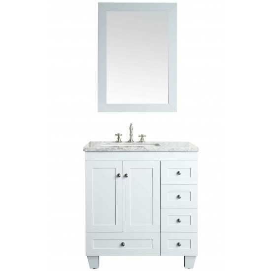 Eviva Acclaim 28" White Transitional Bathroom Vanity w/ White Carrara Top