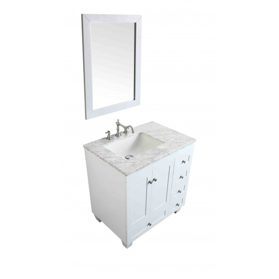 Eviva Acclaim 28" White Transitional Bathroom Vanity w/ White Carrara Top