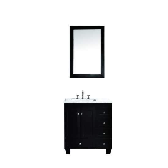 Eviva Acclaim 30" Espresso Transitional Bathroom Vanity w/ White Carrara Top