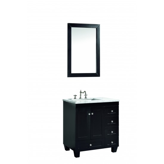 Eviva Acclaim 30" Espresso Transitional Bathroom Vanity w/ White Carrara Top