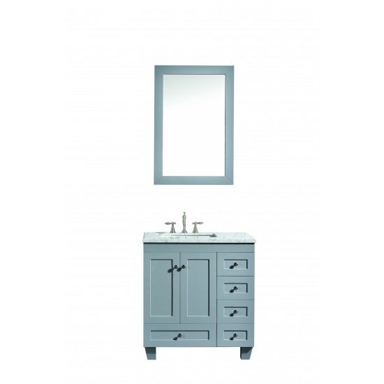 Eviva Acclaim 30" Gray Transitional Bathroom Vanity w/ White Carrara Top