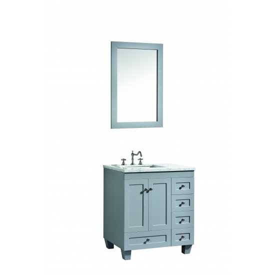 Eviva Acclaim 30" Gray Transitional Bathroom Vanity w/ White Carrara Top