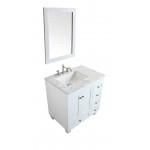 Eviva Acclaim 30" White Transitional Bathroom Vanity w/ White Carrara Top