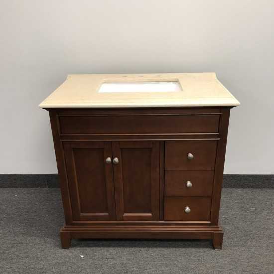 Eviva Elite Princeton 36" Teak Bathroom Vanity w/ Double Ogee Edge Crema Marfil Top